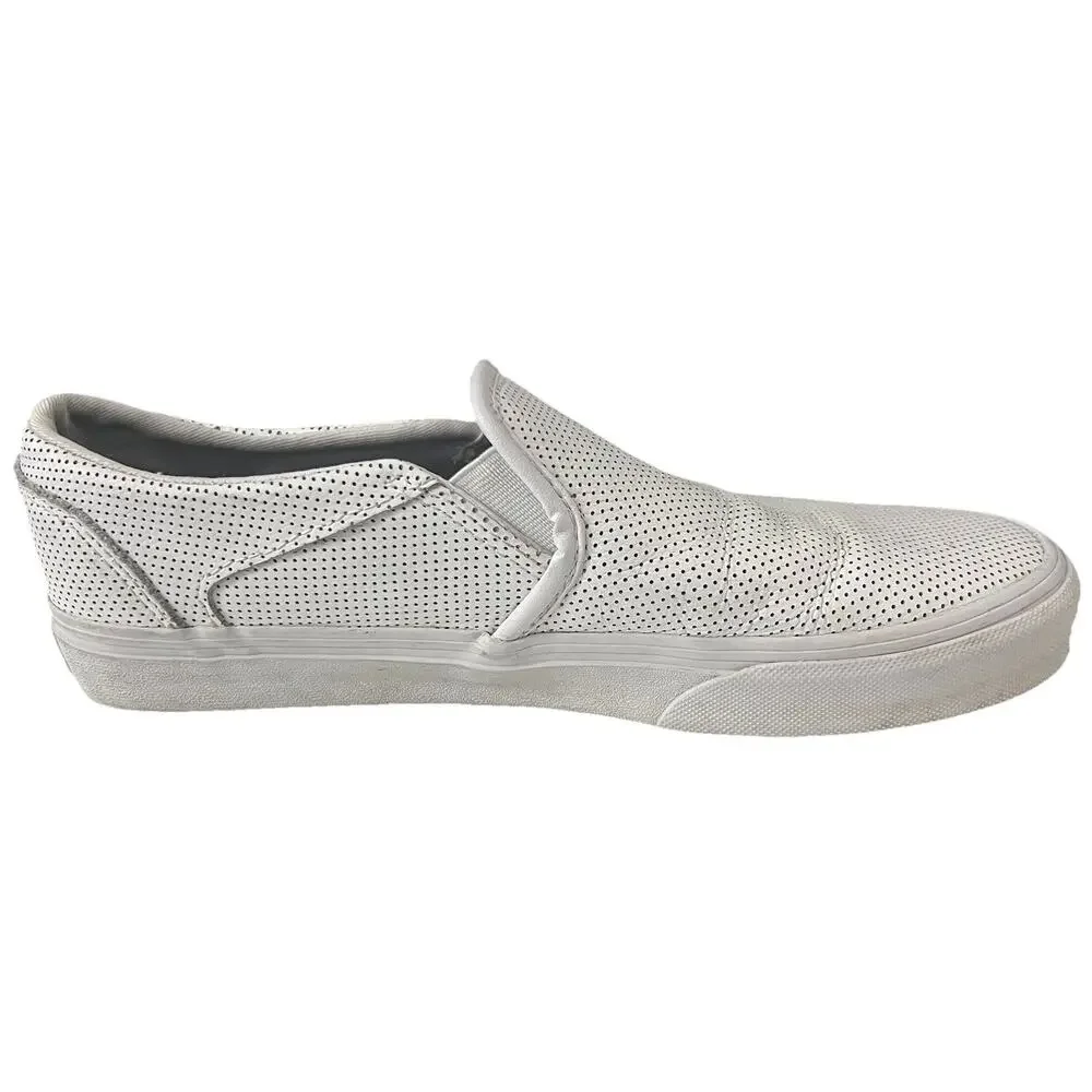 Vans Asher Slip-On Womens Size 9 White Athletic Leather Skate Shoes Sneakers
